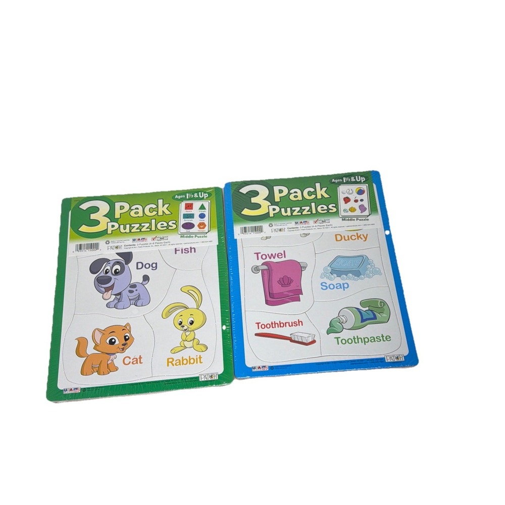 Set Of 2- 3 Pack Patch Jigsaw Frame Tray Puzzles Cars Animas Shapes 1.5+ YSealed